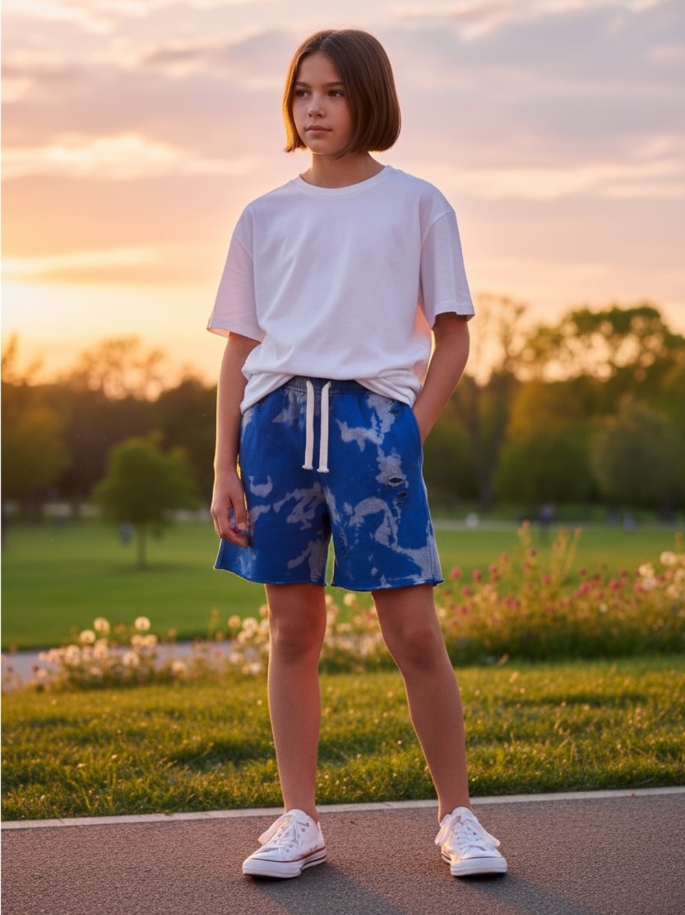 Katie J NYC Distressed Terry Tie-Dye Shorts Size L